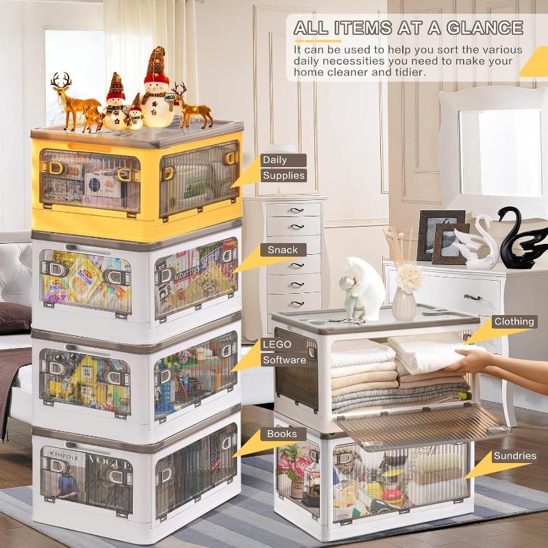 28 Liters Plastic Storage Bins with Lids 2 Pack Stackable Storage Containers with Wheels and 4 Doors Collapsible Storage Boxes for Organizing Clothes Snacks Toys Camping