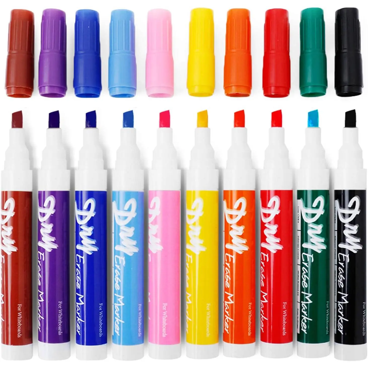 Dry Erase Markers, Chisel Tip, 10 Colors, 10 Pack, Low Odor | Whiteboard Markers, Dry Erase Pens, Easy Erase for Whiteboards, Glass, Calendars, Office, School,