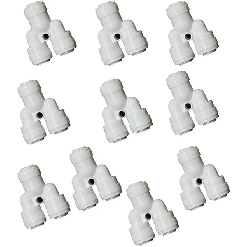 RO Fittings Y Type 1/4 inch Tubing OD Use Two Way Water Line Splitter Quick Connect Tube Fittings Push to Connect Plastic Connectors for  System(Pack of 10)