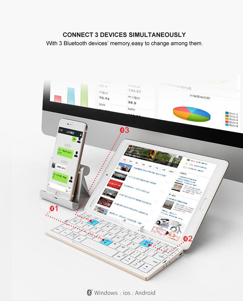 2026 Mini Folding Bluetooth Keyboard Wireless Keypad Support3 Devices With Stand Rechargeable Foldable Keyboard for Phone Tablet