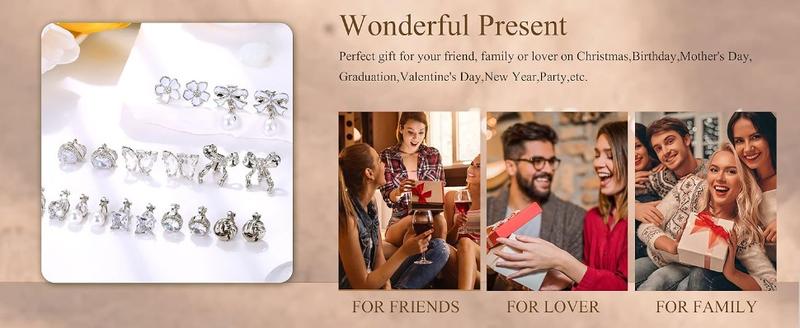 10 Pairs Golden Ear Clips Set for Women Girls Cubic Zirconia Dangle Imitation Pearl Bow Flower Butterfly No Piercing Earrings Jewelry Gifts