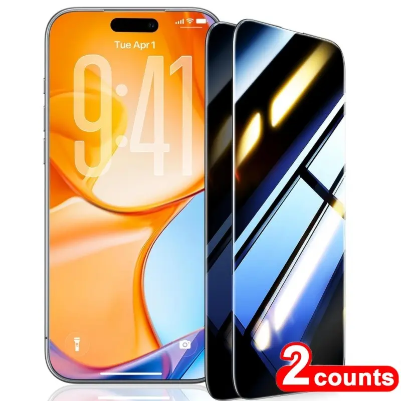 2 Pack 9h+ Tempered Glass for iPhone 17 16 15 Pro Max, Privacy Screen, Full Coverage, Shatterproof, Apple Mobile Phone Accessories