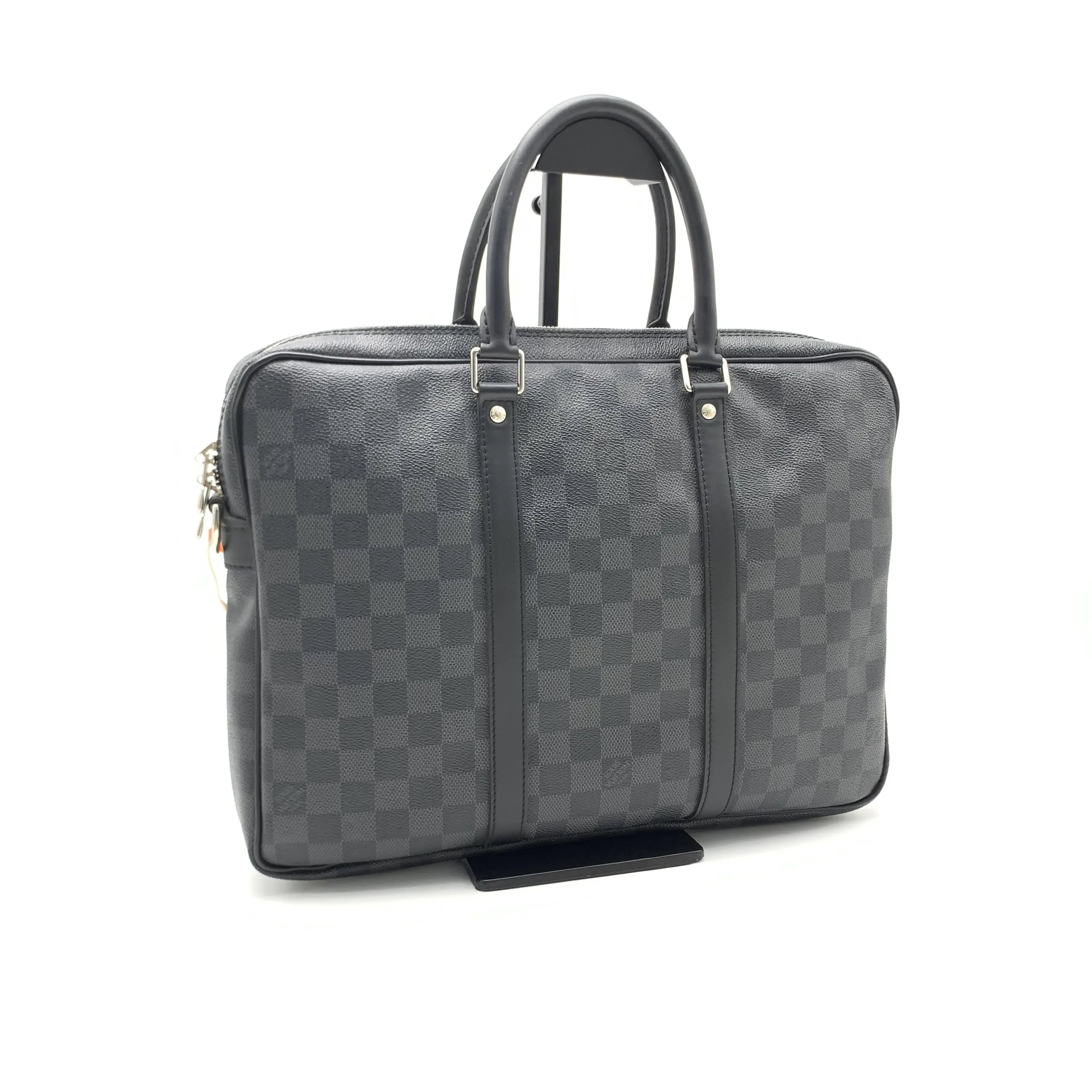 Pre-owned LV black checkered briefcase/10022517 versatile style