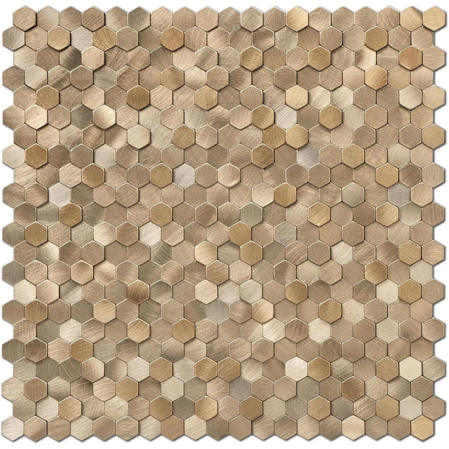 8PCS Copper Hexagon Metal Decorative Synthetic Heat-Resistant Peel-and-Stick Backsplash Tiles, Self-Adhesive Home Decor Wall Stickers for Kitchen, Bathroom