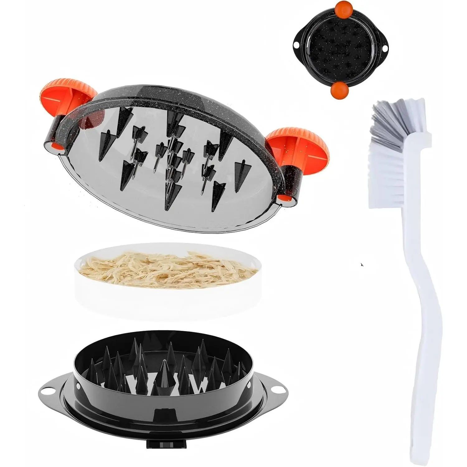 Chicken Shredder Tool Twist Pro - Large Meat Shredder for Chicken Breast, Pulled Pork, Beef with Upgraded Stainless Steel Spikes Wall Mounted Design  Kitchen Essentials Gadgets (Orange/Black)