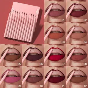 DUNUF 12-Piece Velvet Matte Lip Liner Set, Tapered Tip for Precise Lip Contour, Retractable Design Easy to Control, Ultra-Pigmented Waterproof Smudge-Proof, Multi-Color Optional, Silky Texture Long-Lasting, All Skin Types Makeup Lip Liner
