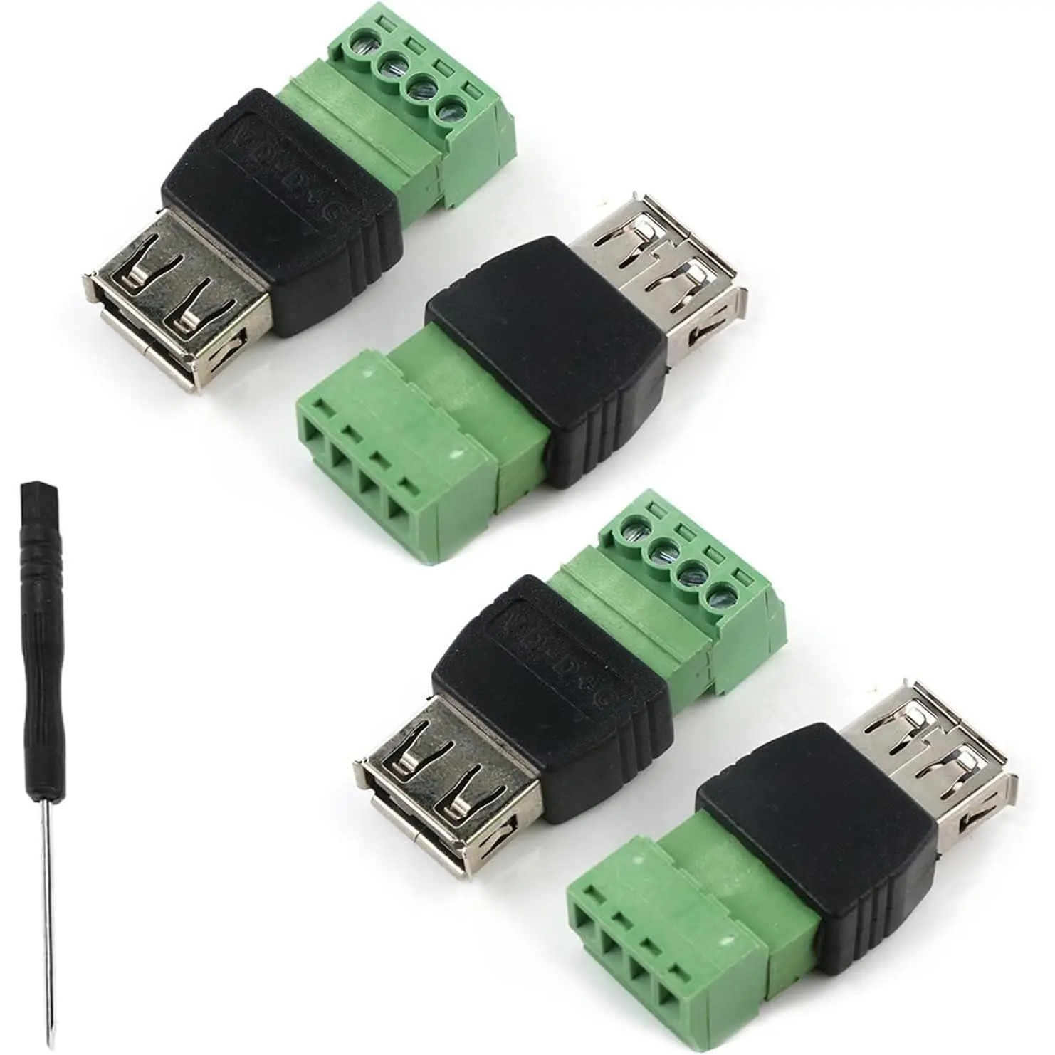USB 2.0 Type A Screw Terminal Block Adapter, 4-Pin Pluggable Breakout Connector with , 5V 2A DIY Wiring Repair for USB Fans, Flash Drives, Printers & Prototyping (Female)
