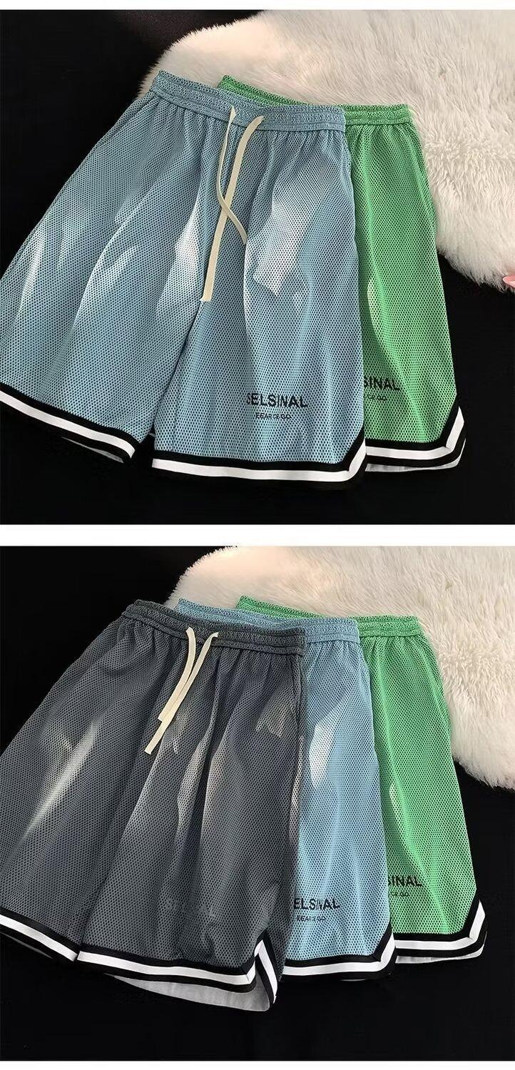 Men's Mesh Quick Dry Ice Silk Basketball Shorts - Summer Breathable Plus Size Sports 5-Inch Shorts for Fitness & Badminton