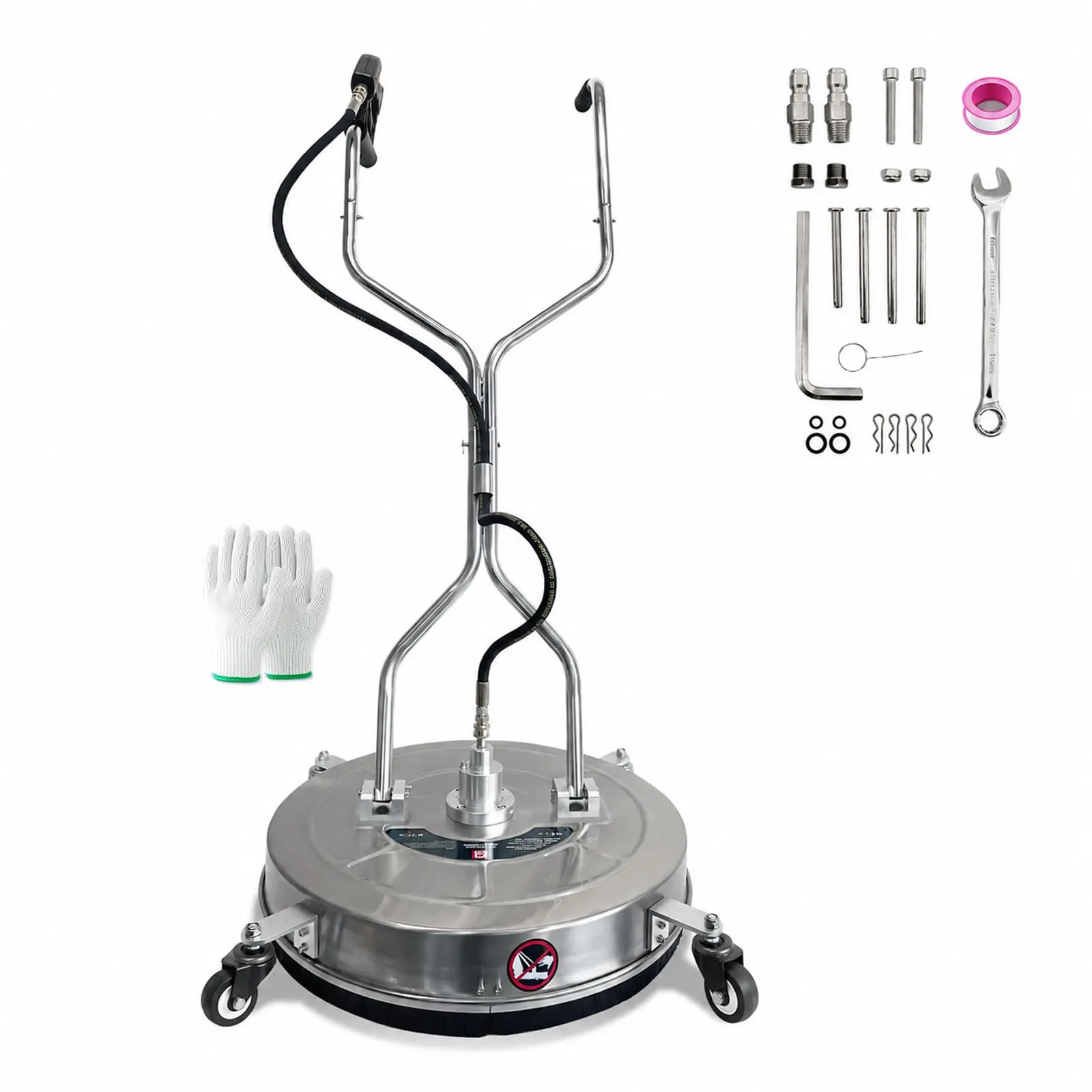 24" Pressure Washer Surface Cleaner Attachment – 4900 PSI Max Stainless Steel 4-Wheel Rotary Cleaner – Dual Handles, 3/8" Connector + 1/4" Adapter – for Driveways, Concrete, Patios & Sidewalks
