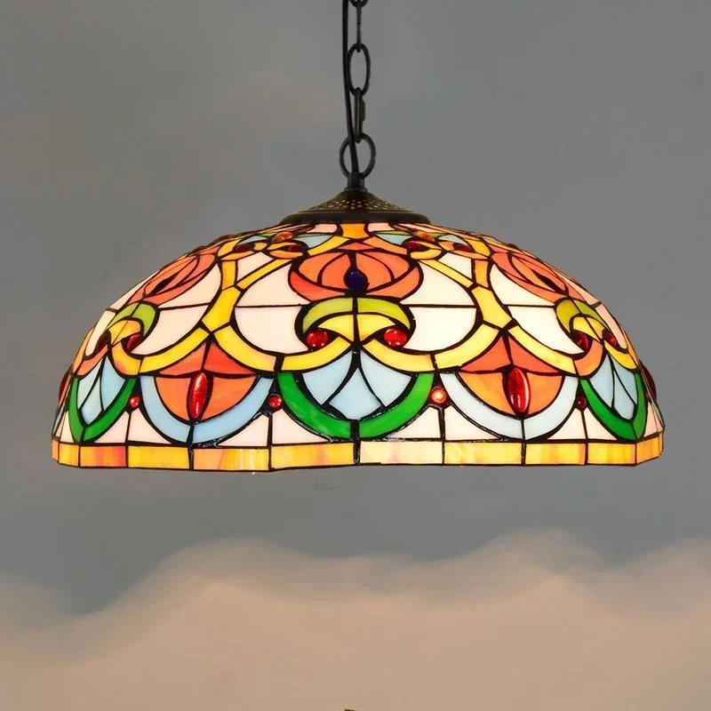 European-style vintage Tiffany colored glass bar restaurant chandelier creative country-style glass lantern