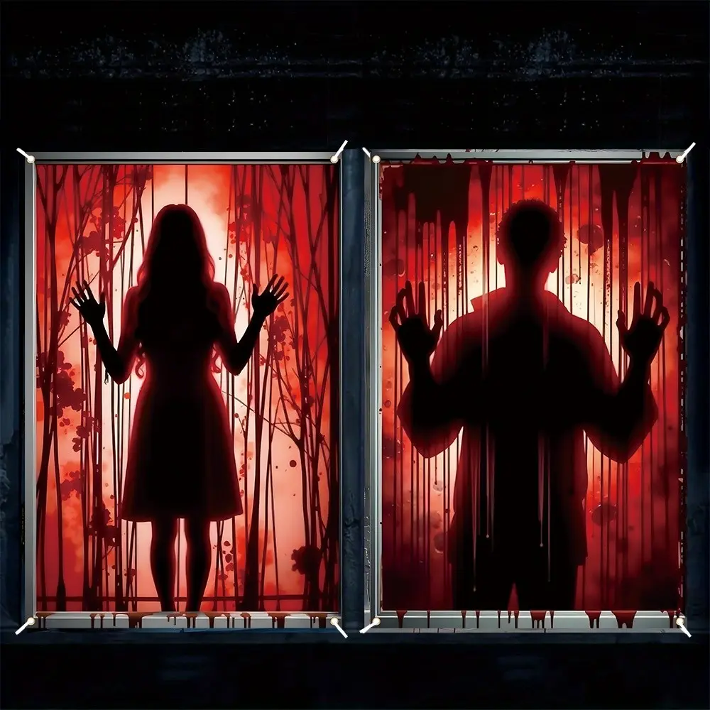 Halloween Bloody Horror Window Banner, 80x120cm Durable Polyester Party Banner, Realistic Blood Design, Reusable Indoor/outdoor Decor