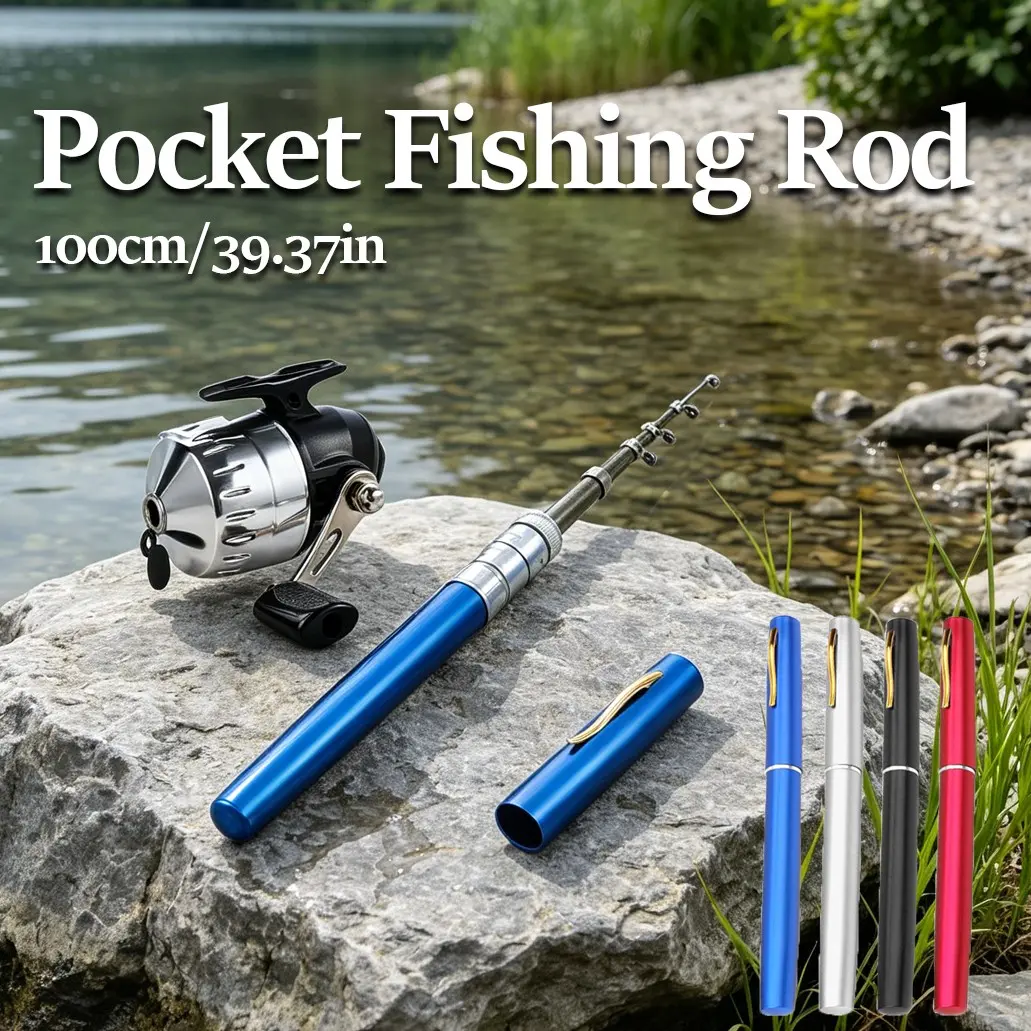 100cm/39.37in Mini Pocket Fishing Rod, Fishing Pole Combo, Stream Fishing Rod, Outdoor Portable Ice Fishing Rod, Telescopic Design, Lightweight, for Freshwater/Saltwater, Ideal for Rivers, Lakes, Birthday Gifts