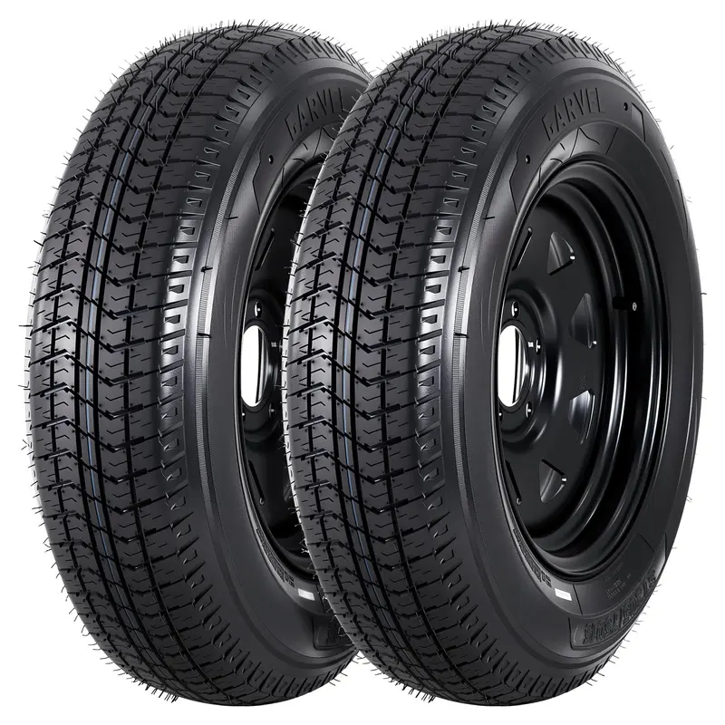 Gaomon 2PCS Heavy Trailer Tire & Wheel Sets, ST205/75D15 Durability Tires with Tread, 15" Nylon Cap Rims, 5 Lug on 4.5in PCD, Load Range C, Puncture Resistant