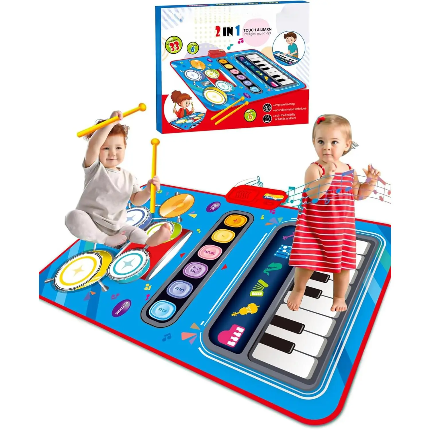 Toys for 1 Year Old Boy Gifts, Baby Musical Mat with Piano & Drum, Adjustable Volume, 12-18 Months Toddler Toys, Christmas Birthday Easter Gifts for 1-2 Year Olds Boys Girls (Blue)