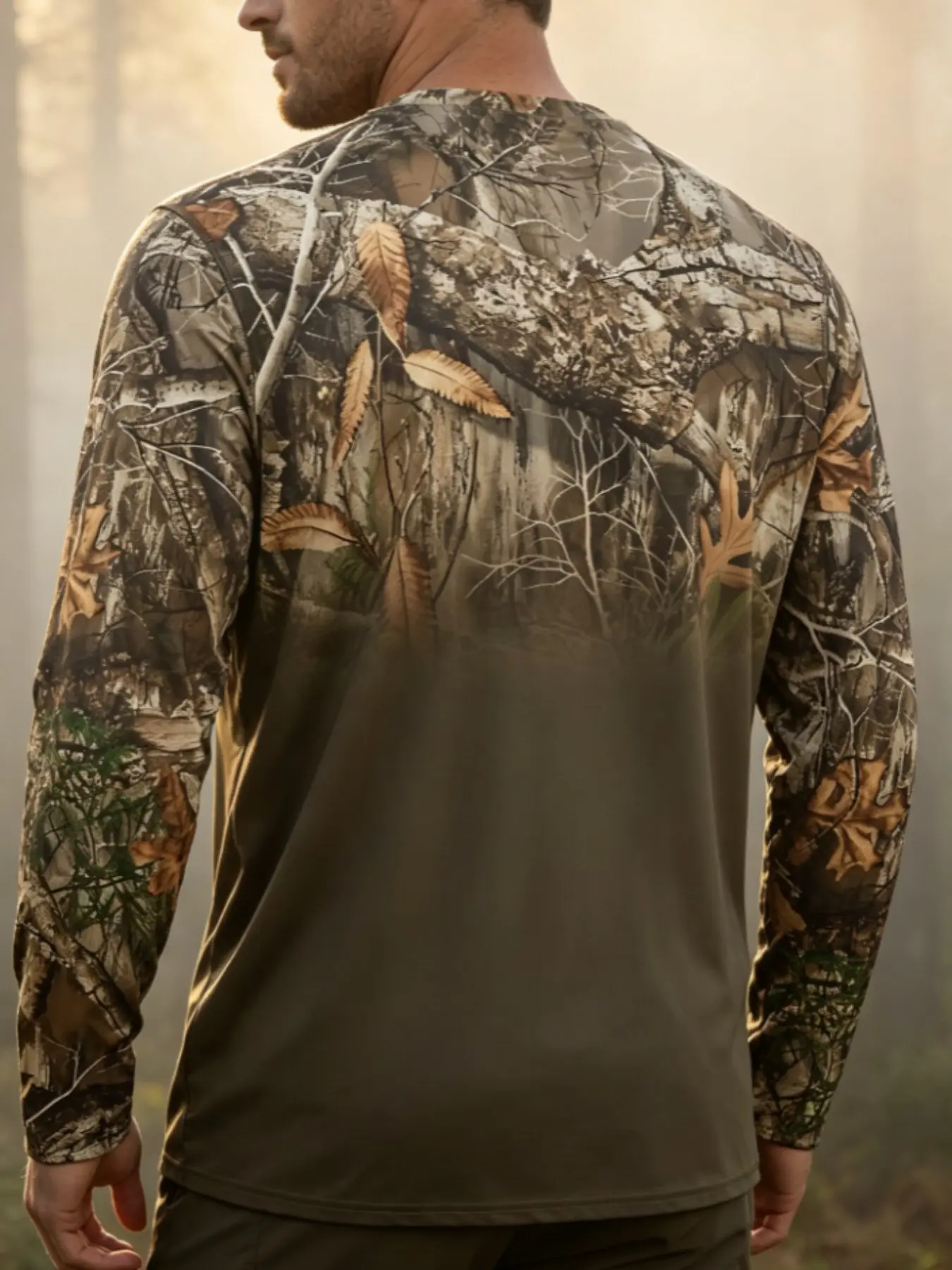 Camouflage Jungle Print Outdoor Men's Long Sleeve T-Shirt, Casual Slim-Fit, Fall & Winter Fashion, All over Print Design, Tops
