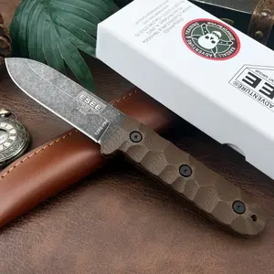 High-Hardness PR4 Jungle Fixed-Blade Knife with D2 Blade and Hemp Fiber Handle—Portable Outdoor Knife for Camping, Daily Carry, Hiking, Exploration, Cutting, Rescue, and Multi-Purpose Fishing—Great Gift, EDC Camping Tool