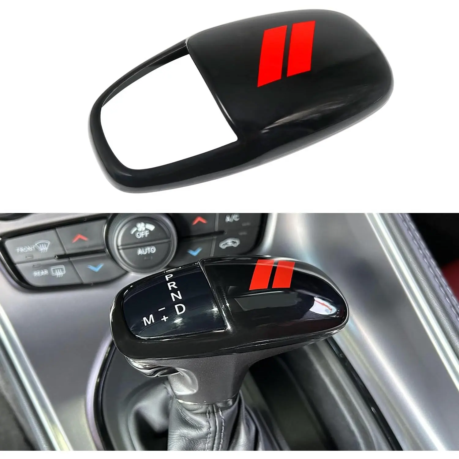 Gear Shift Knob Head Cover for Dodge Charger Accessories 2015-2023 Challenger 2015-2024 Durango 2016-2026 ABS Interior Shell Insert Decoration Protector (Red Trim)