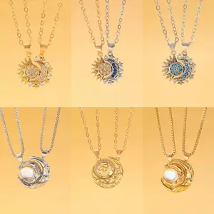 2Pcs Sun Moon Magnetic Couple Necklaces, Fashion Jewelry Gift Set, Matching Bf And Gf, Gifts For Girlfriend