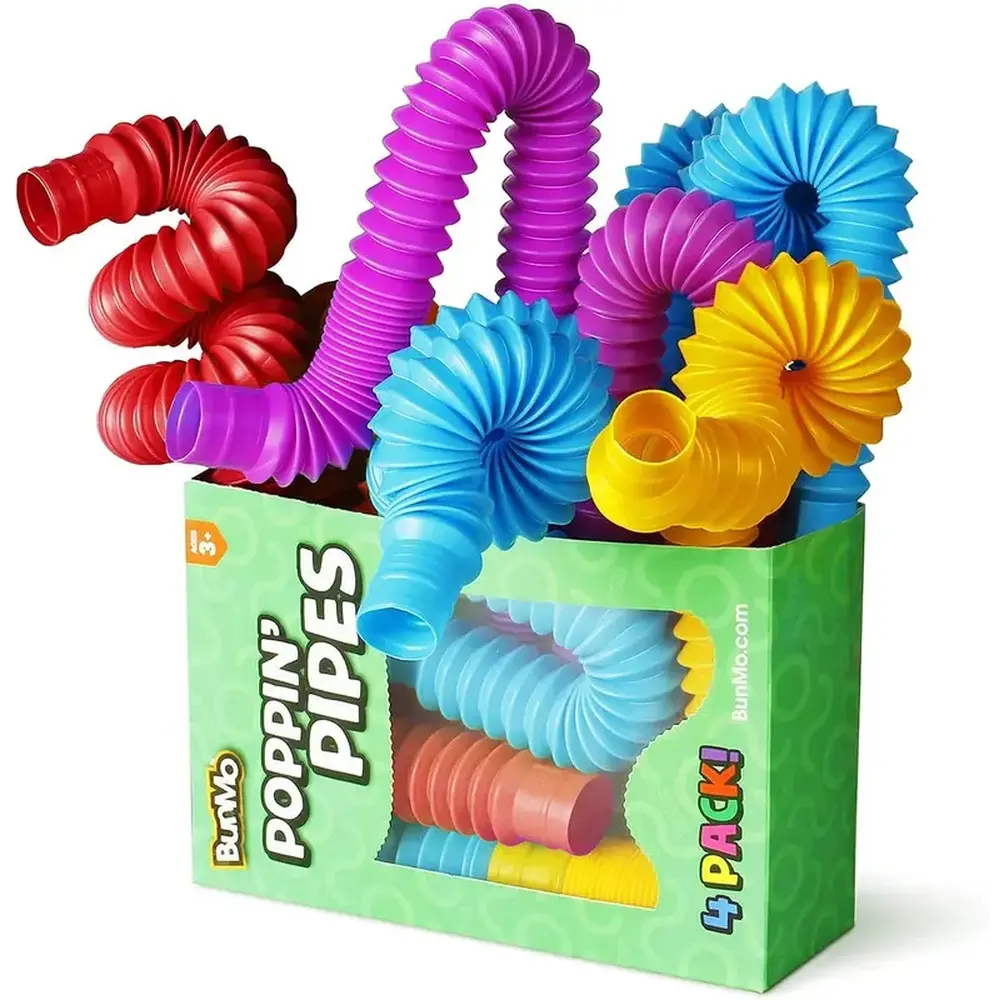 4 Pack Mini Pop Tubes Sensory Fidget Toy, Colorful Heavy-Duty Stretch Tube Educational Stress Relief Toy for Autism ADHD