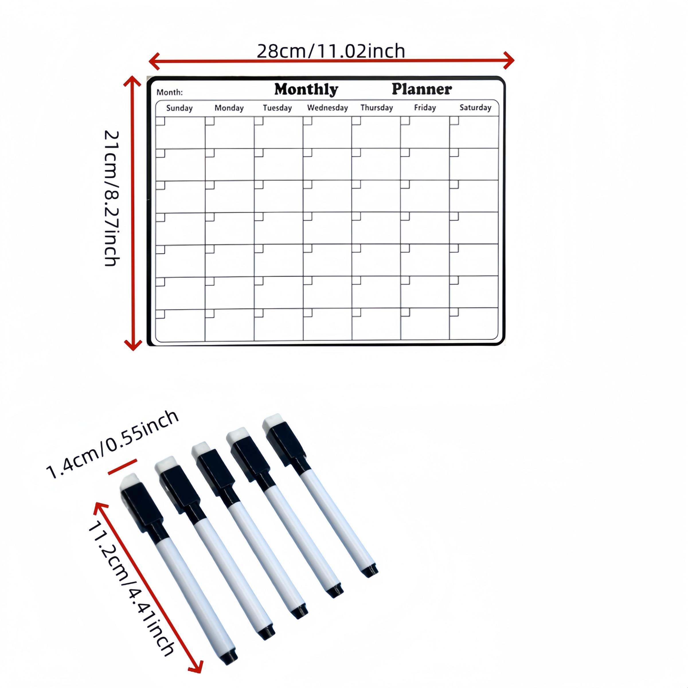6-Piece Magnetic Calendar Set with 5 Dry Erase Markers, Refrigerator Whiteboard Monthly Planner, Eco-Friendly Kitchen Accessories, Magnetic Dry Erase Calendar for Home Organization