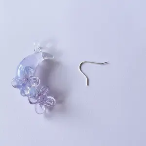 Handmade Original Purple Moon Floral Glass Pendant, Crystal DIY Charm for Jewelry Making (Cord Not Included)