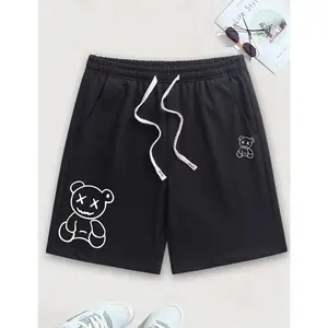 Edgy Teddy Men’s Quick Dry Summer Shorts, Cute Yet Gothic “Dead-Eye Bear” Graphic, Ultra-Lightweight Breathable Fabric with Elastic Waist, Casual Streetwear Shorts for Urban Outings, Music Festivals & Summer Style