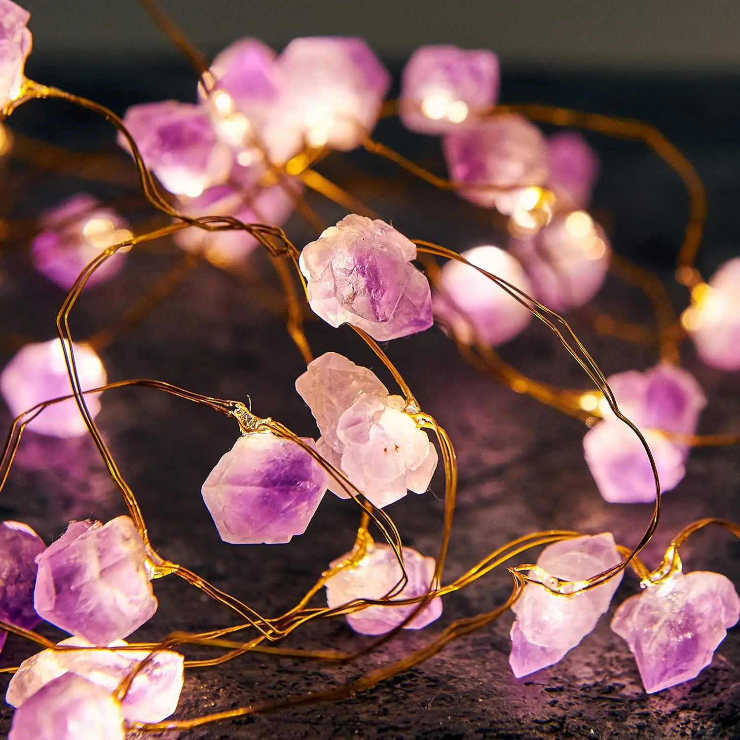 Nature Amethyst Crystal String Lights for Bedroom 10FT 40LEDs USB/Battery Operated Grape Crystal Light Pure Purple Fairy Lights Plug in for Natural Life Cute String Lights for Officefidget toys