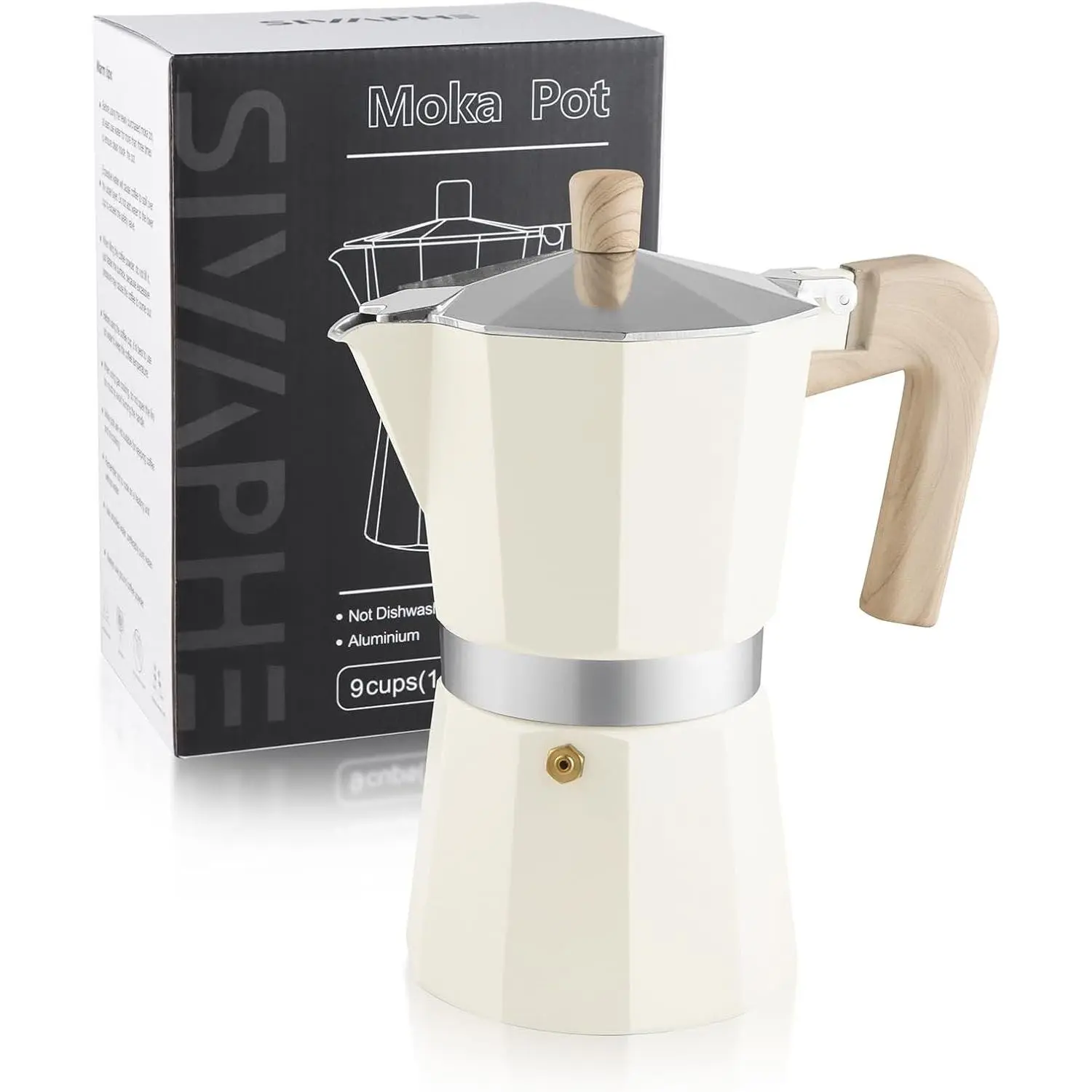 Moka Pot 9 Espresso Cups, Percolator Espresso and Coffee Maker, Portable Stovetop Italian and Cuban Café Brewer for  and Camping White