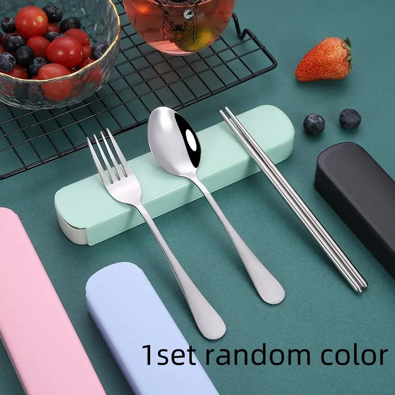 Personalized Custom 5-Pcs Portable Stainless Steel Cutlery Set with Storage Box, Laser-Engraved Utensils Includes Fork, Spoon and Knife, Dishwasher-Safe for Camping, Work, Picnic and Travel Lunch Box, Cutlery Tableware