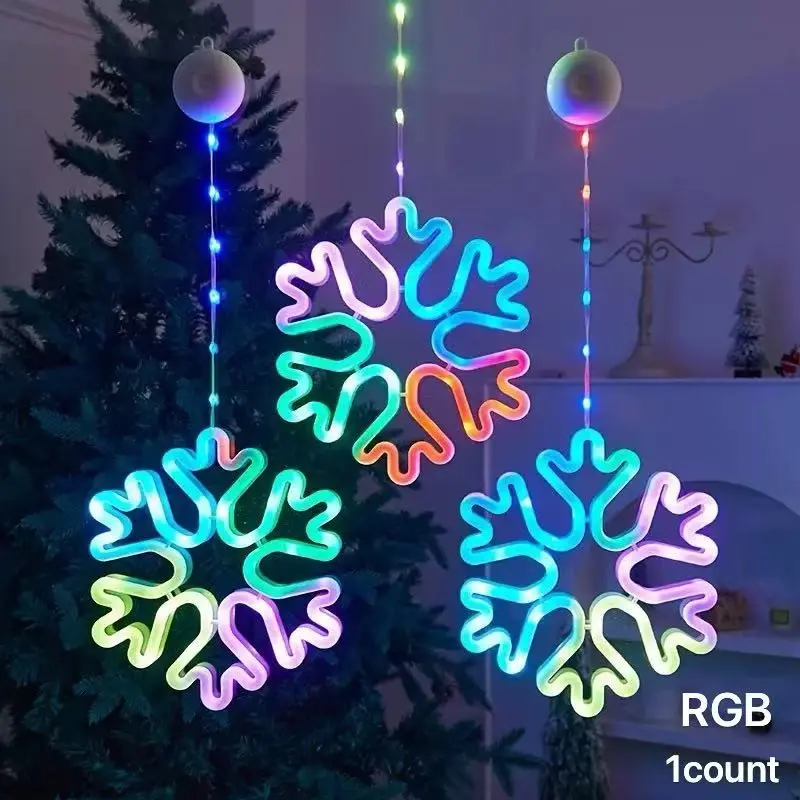 Christmas Snowflake RGB Suction Cup Light, Window Decor, Festive Indoor Lamp, Holiday Atmosphere, Christmas Decoration
