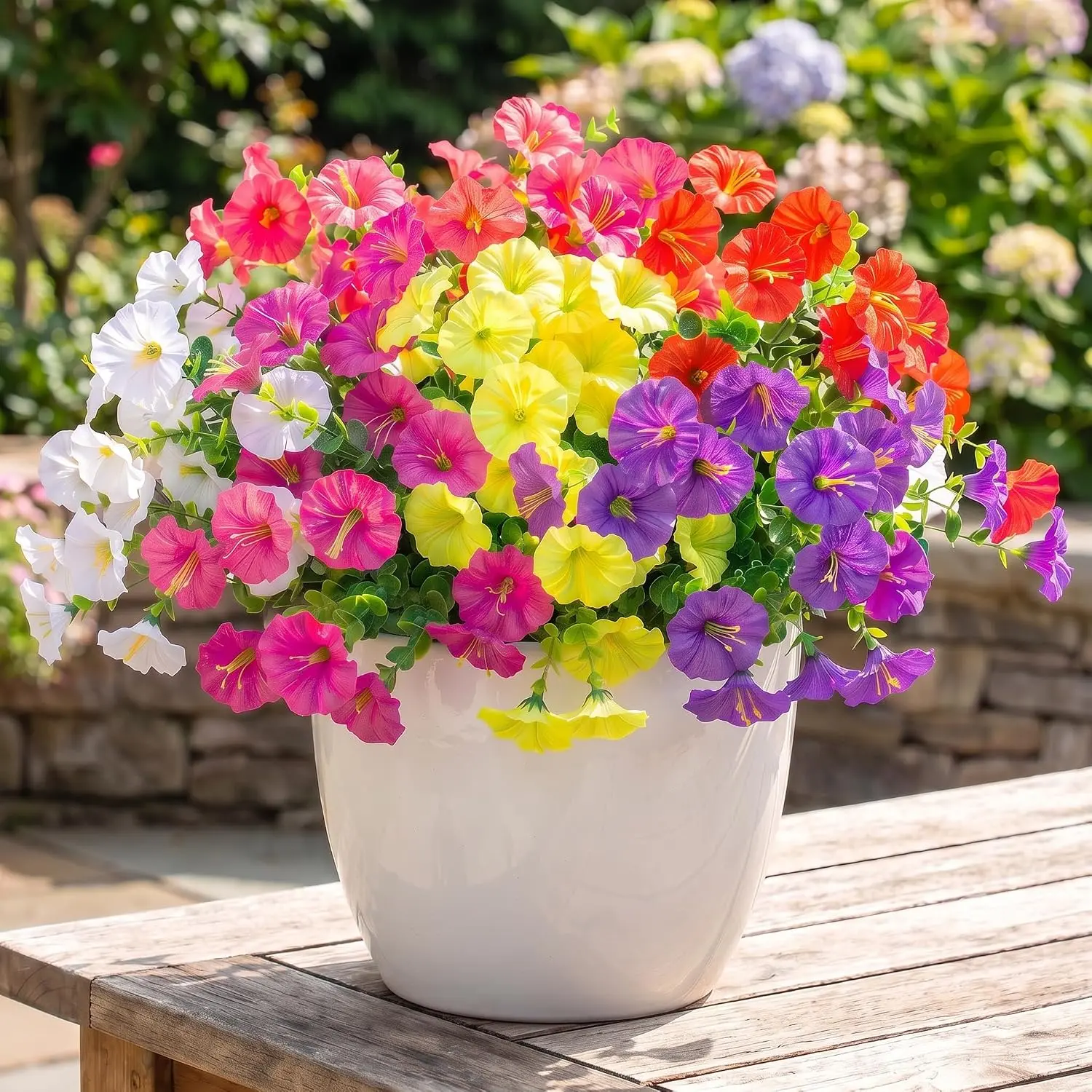 12pcs Artificial Flowers for Outdoors, 12 Bundles Fake Plants for Outside Decoration, UV Resistant No Fade, Realistic High End Silk Plastic Morning Glory for Planter Porch Patio Yard Decor