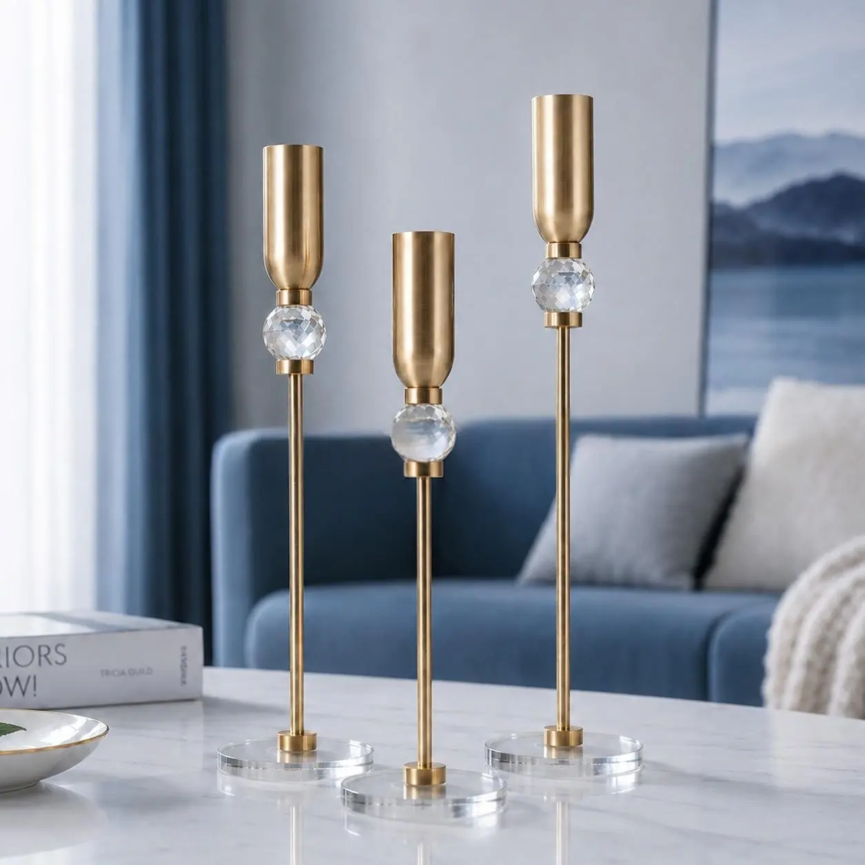 3-Piece Glass Iron Candle Holder Set, Romantic Warm Light Atmosphere, Table Decor for Dinner Parties Weddings, Elegant Home Decor