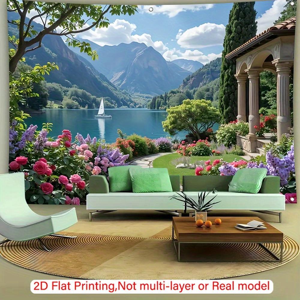 2D Flat, 2D Flat Banner 1pc - Mountain and River Scenery, Multi-Functional Decorative Backdrop for Living Room, Bedroom, Photography Studio, Courtyard, and Large Events, Perfect Gift for Loved