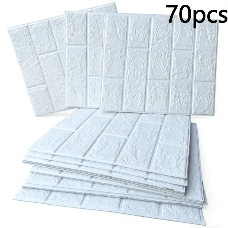 70pcs Self-Adhesive Wallpaper, 3D Wall Stickers, Bedroom Background Decor, Foam Brick Wall Decals, Waterproof & Wipeable, Wall Renovation