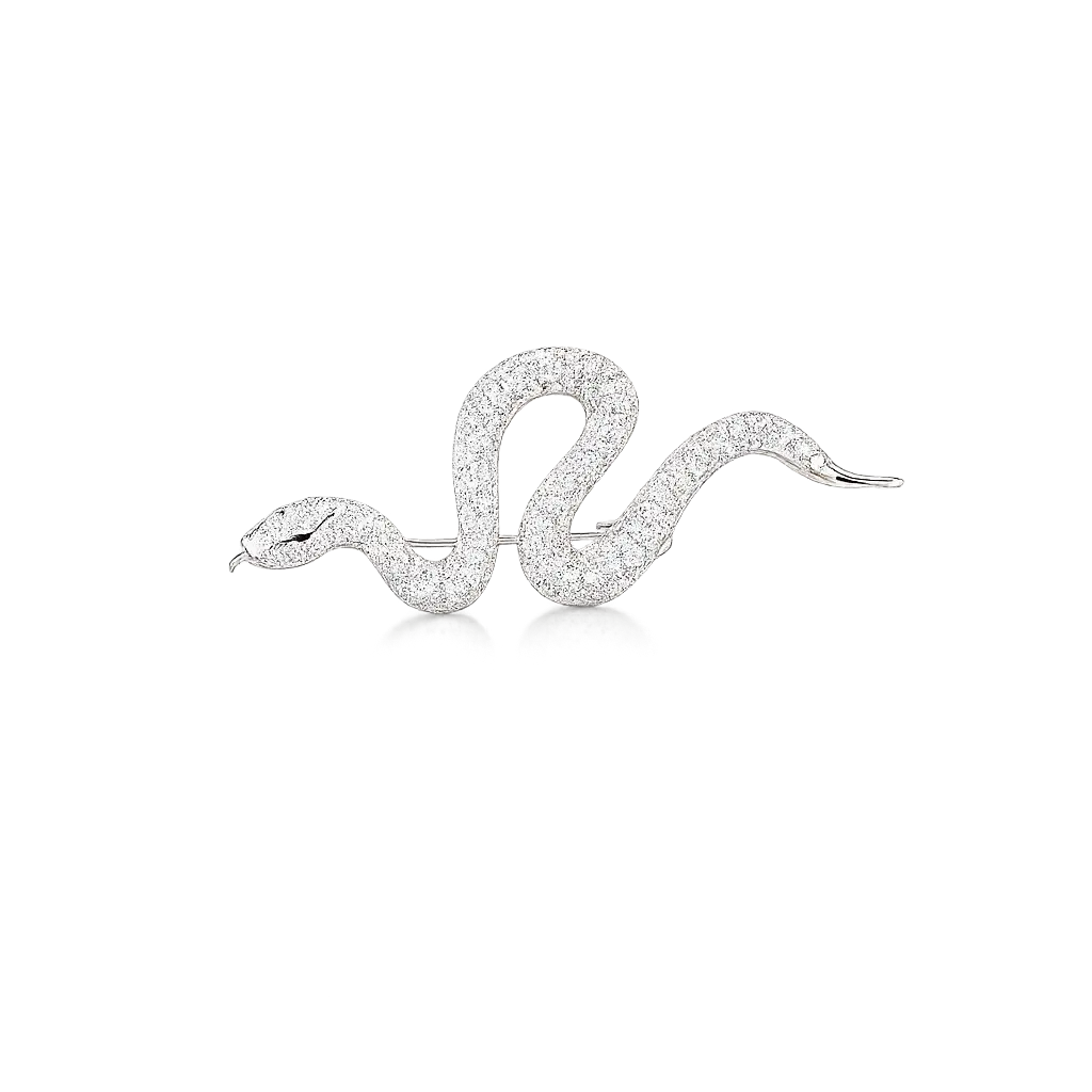 Women's Luxury Silver-Plated Full CZ Pavé Sinuous Shape Snake Brooch Lapel Pin, 6.5x3cm Modern Edgy Female Wear Fashion Jewelry for Formal Events, Snake Motif