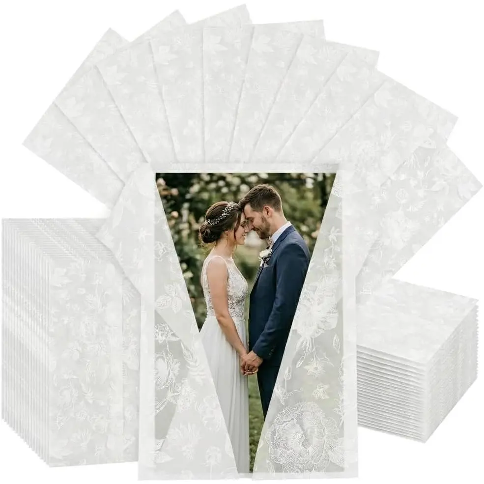 Vellum Jackets Set, Pre-Folded Vellum Invitation Envelope for 5x7 | Wedding Invitation Envelope, 50- Translucent Invitation Envelope with White Floral for Wedding & Birthday Invitations
