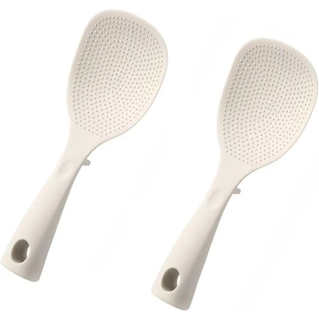 2Pcs of Silicone Rice Ladle Rice Serving Spoon Easy To Clean Rice Spoon for Electric Rice Cooker Rice Paddle for Kitchen (Cream)