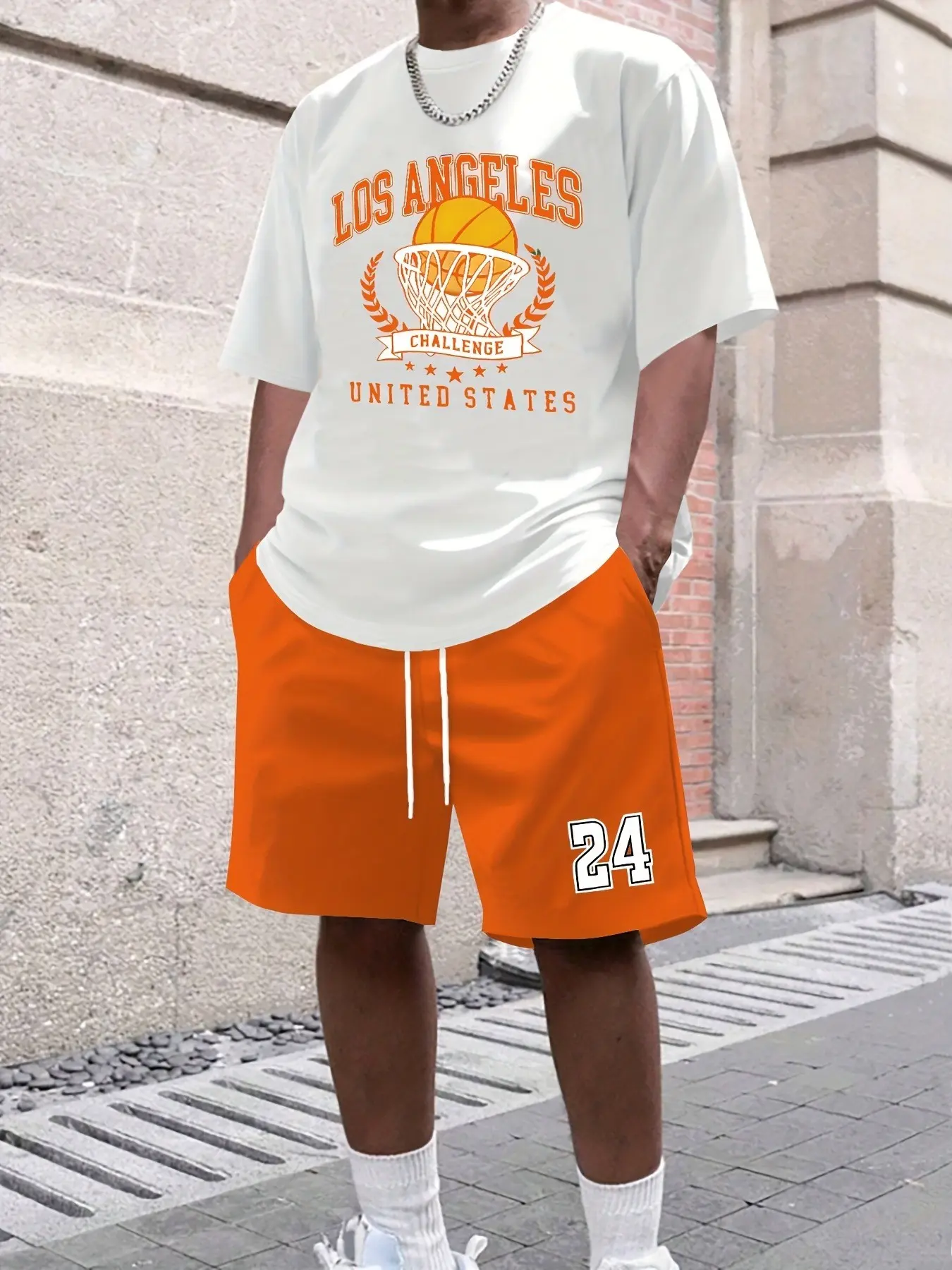 Men's summer clothing set, trendy basketball print set, simple outdoor walking outfit, Sports Set, Athletic Shorts Set
