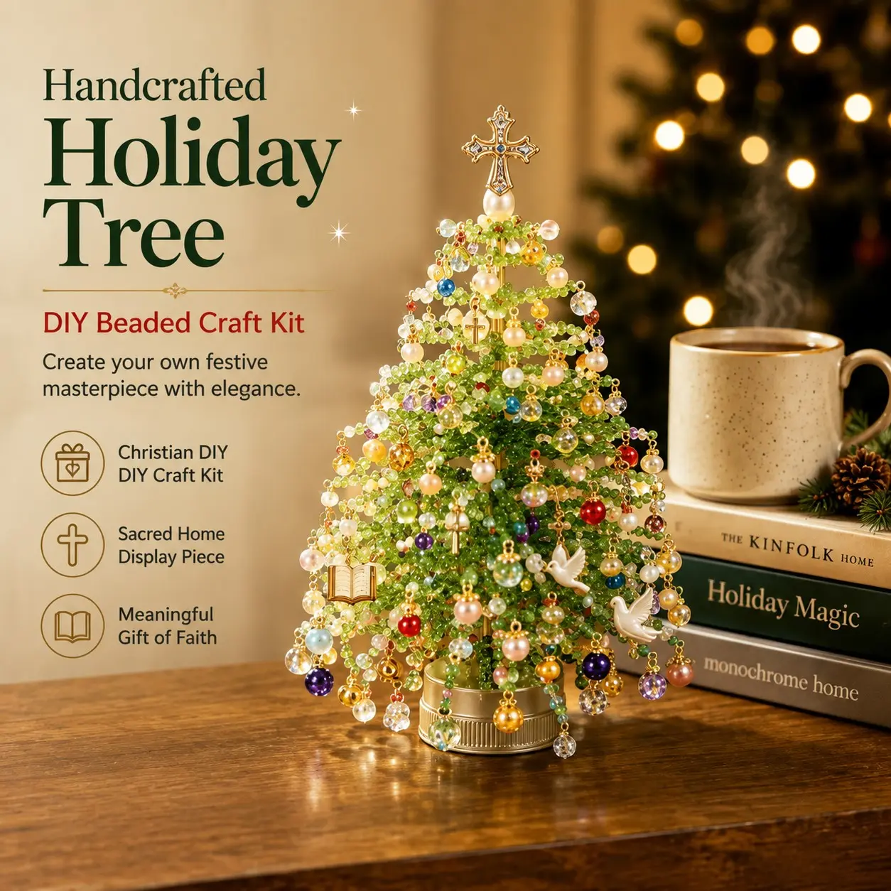 DIY Beaded Christmas Tree Craft Kit, Handmade Bead Ornament Making Supplies, Creative Holiday DIY Set for Adults & Kids, Perfect Tabletop Home Decor, Family Christmas Craft Activity & Holiday Gift