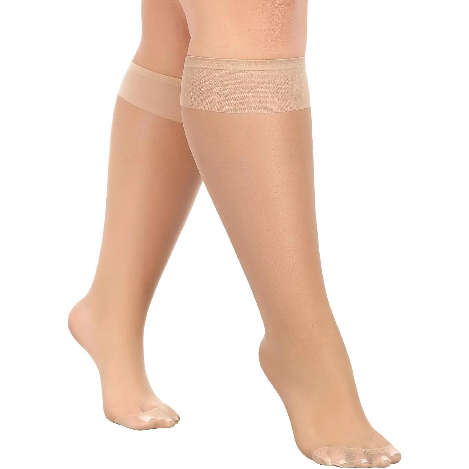 Women's 10 Pairs Plus Size Wide Calf Knee High Stockings - 15D Sheer Nylons Socks with Silky, Smooth Fabric for Trouser Leg Use (Gift Option), Soft