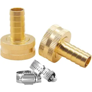 2PCS Garden Hose Connector 1/2" Barb x 3/4" Female GHT Thread Solid Brass Water Hose Repair Kit Female Hose End Mender with Stainless Clamp Fit for 1/2" Garden Hose