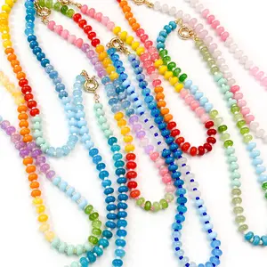 Women's Handmade Natural Agate Beaded Choker Necklace - Ocean Blue Ombre Abacus Bead Collar, Boho Summer Beach Costume Jewelry Gift
