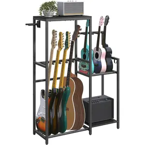 Multi-Guitar Rack, for Acoustic, Electric, Bass, Ukulele, Banjo, 5 Guitars, AMP Stand, Record Rack, Accessory Holder, EVA Cover,  Studio, Black GSHB8501