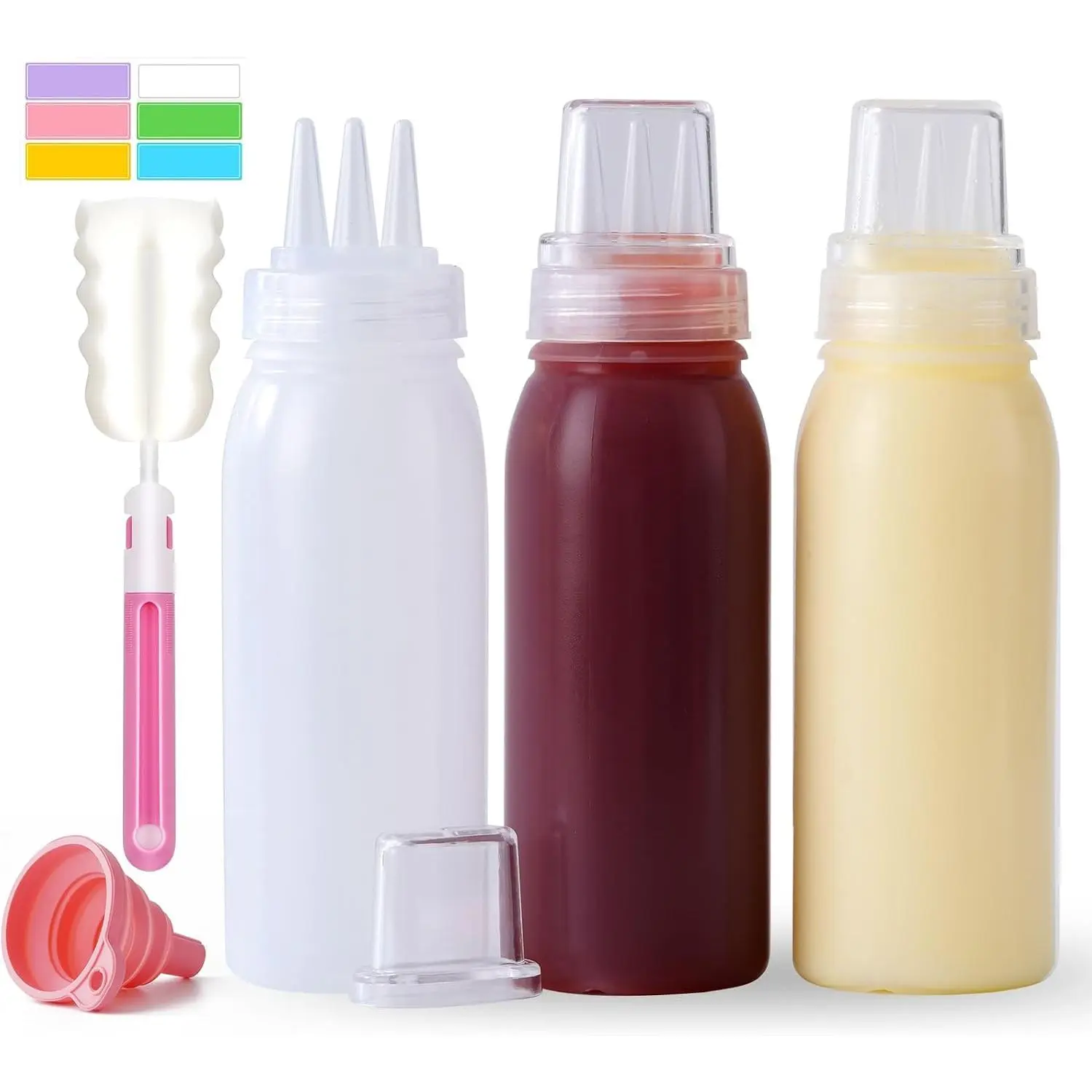 3 Hole Squeeze Bottles for Sauces Plastic Condiment Squeeze Bottles Ketchup Dispenser Salad Dressing Container  Kitchen Squeeze Bottles for Oil BBQ  Pancake Art 3 count 13oz/380ML