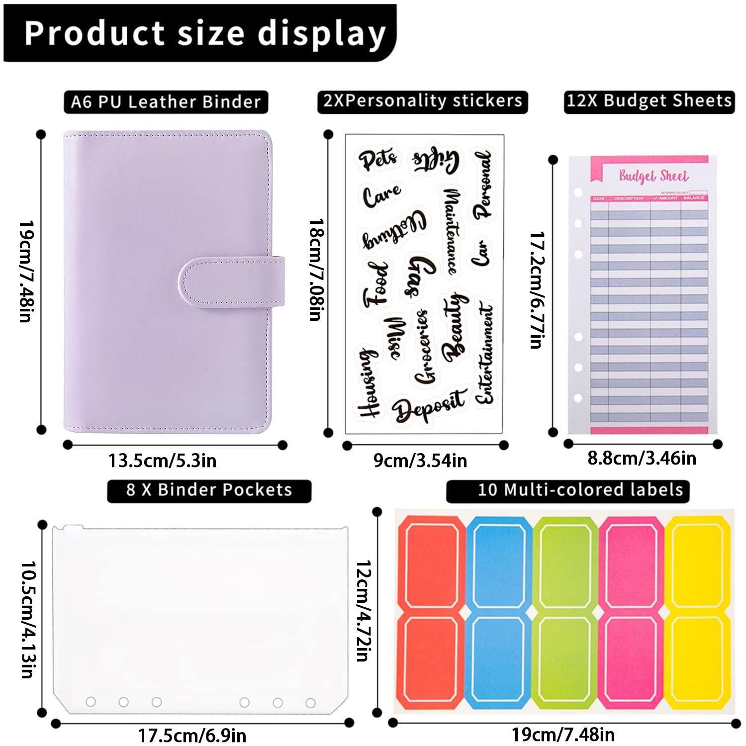 A6 Budget Binder Set, 1 Count Budget Planner with 2 Counts Personality Stickers & 12pcs Budget Sheets & 8 Counts Binder Pockets & 10pcs Multi-colored Labels, Stationery Supplies for Home School Office Dormitory