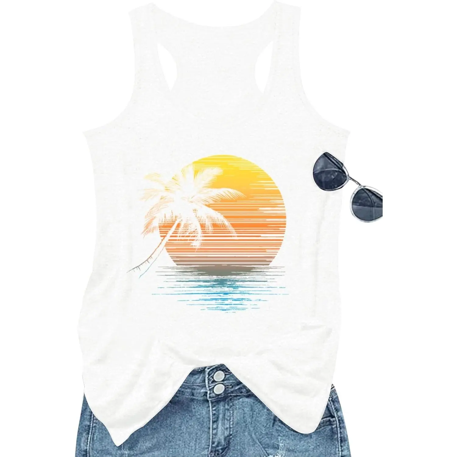 Vintage Graphic Tank Tops for Women Summer Beach USA Flag Loose Sleeveless Racerback Cami Vacation Tanks(Gift)