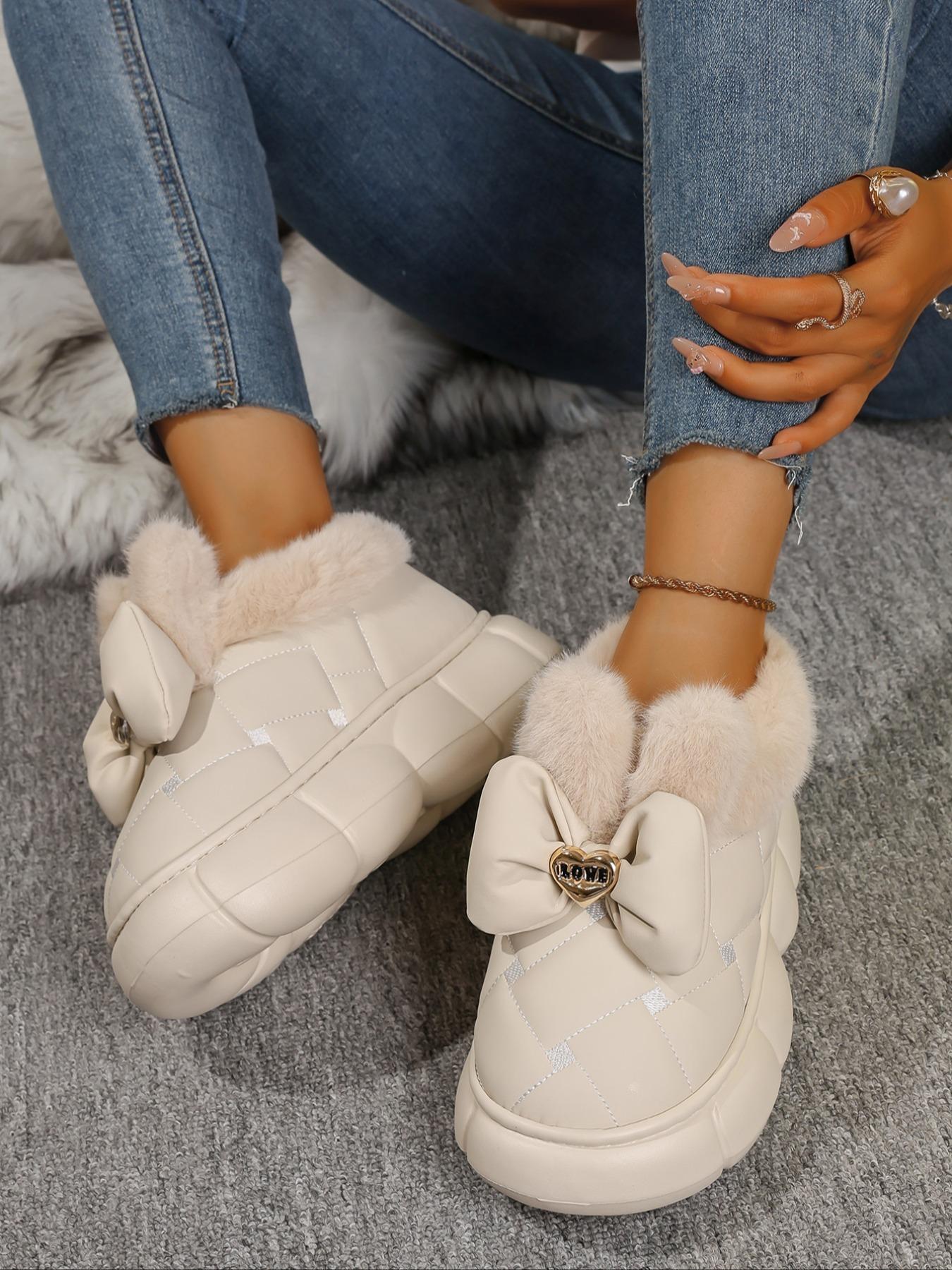 Women's Winter Warm Plush Slippers, fashionable soft slippers, Cartoon Rabbit Ear Design, Indoor Home Shoes, Comfortable Fleece Lining, Fall & Winter Footwear