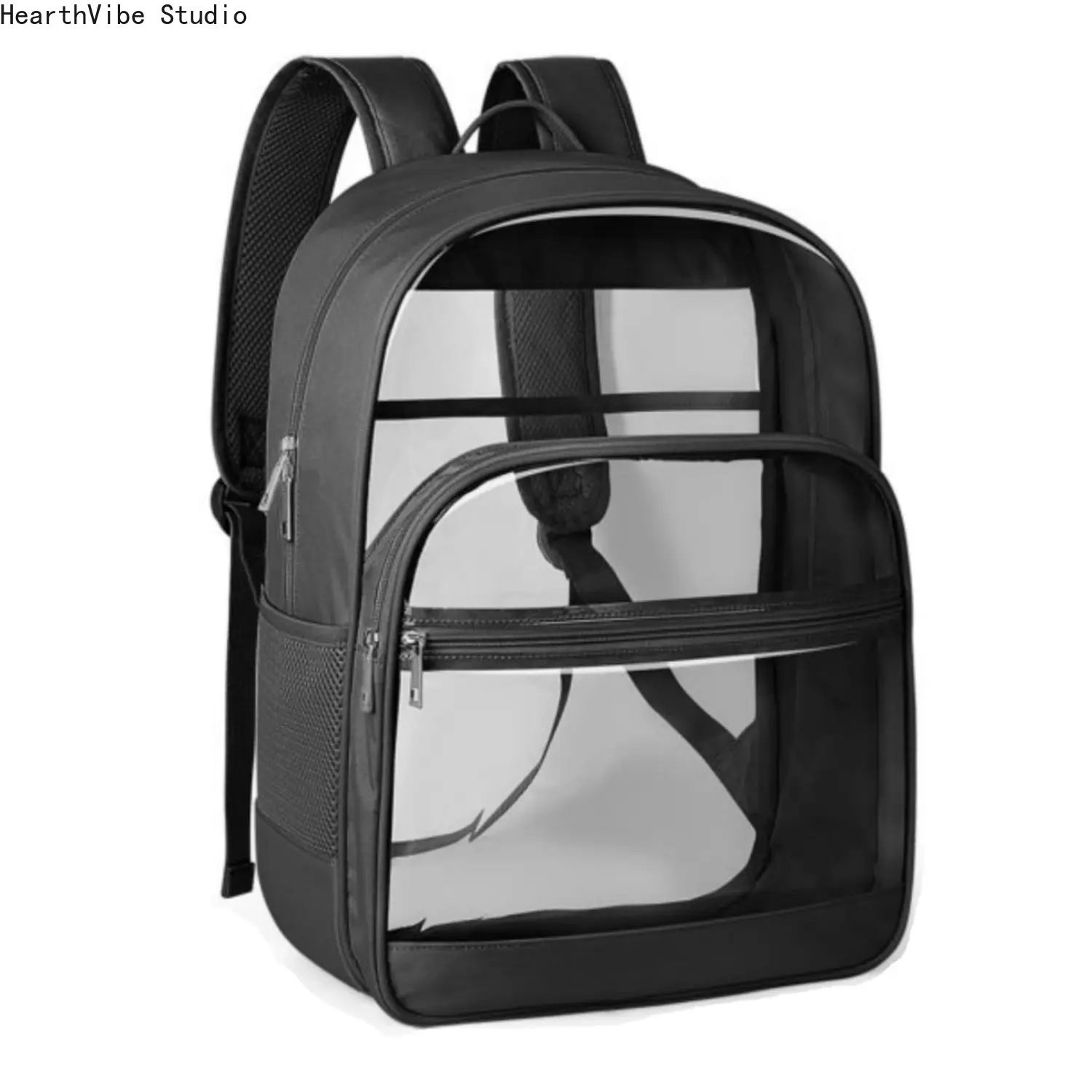Clear Backpack, Heavy Duty Transparent Bookbag for School, Fabric & PVC Transparent Backpack with Reinforced Strap for Women Men, Capacity Clear Bag for College, Travel, , Black