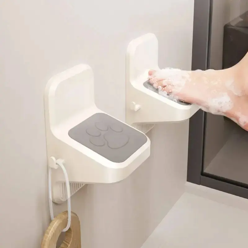 Suction Cup Shower Foot Rest No-Drill Bench with Hooks Adjustable Foot Stool for Leg Shaving, Bathroom Bathtub Spa Gym Pool