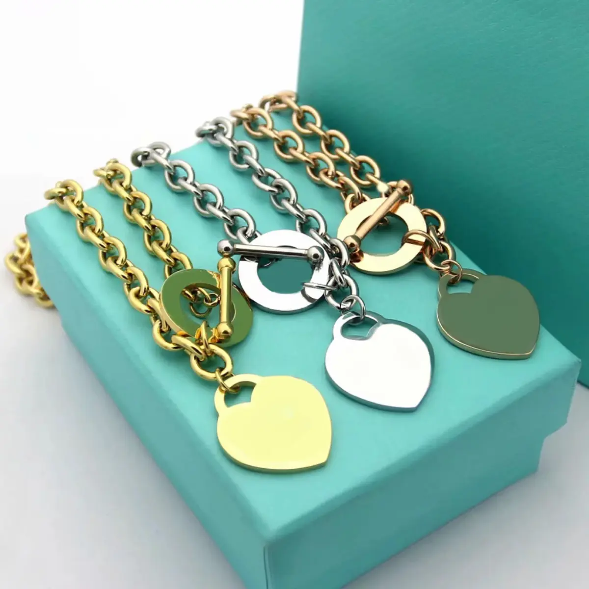 Vintage Timeless Heart Necklace Bracelet Set For Women Men Viral Classic Minimalist Chunky Chain Jewelry Kit Daily Stackable Accessory Y2K Dark Academia Neutral Aesthetic Unisex Matching Gift Set For Girlfriend Friend Office Outfit Layering